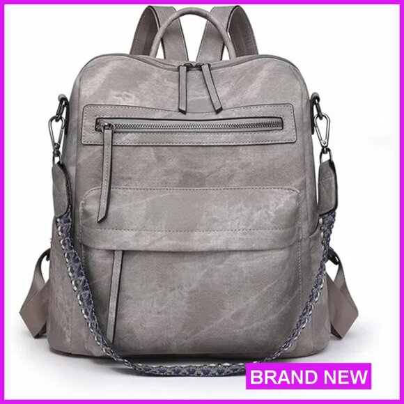 Handbags - PU Leather Anti-Theft Backpack Purse Multiple Pockets Adjustable Straps Travel